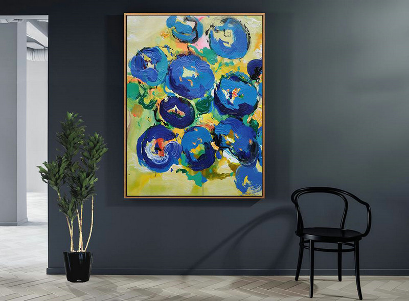 Large Abstract Art Handmade Oil Painting,Vertical Palette Knife Contemporary Art,Xl Large Canvas Art,Yellow,Blue,Pink,Green.etc